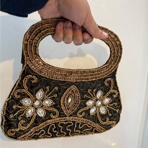 Black and gold beaded evening handbag